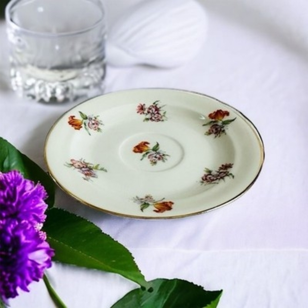 Rare 1920s LIMOGES France Saucer Floral Porcelain Tea Dish Antique Collectible
